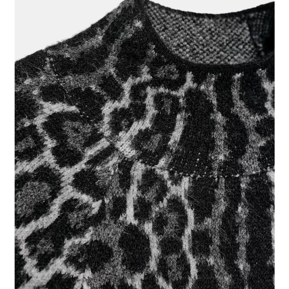 Zara NWT gray black snake skin print 3/4 sleeve wide sleeve knit sweater jumper - Picture 10 of 14
